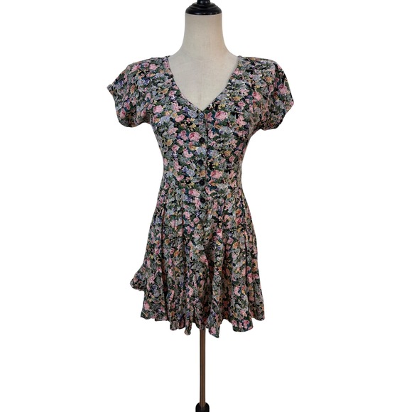 Starina Dresses & Skirts - Vtg 90s Starina Babydoll Mini Dress Size S Floral  Rayon Tie Back Fairy Grunge